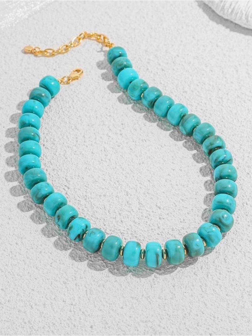 NEW Blue Turquoise Color Beaded Necklace with Gold Tone Accents